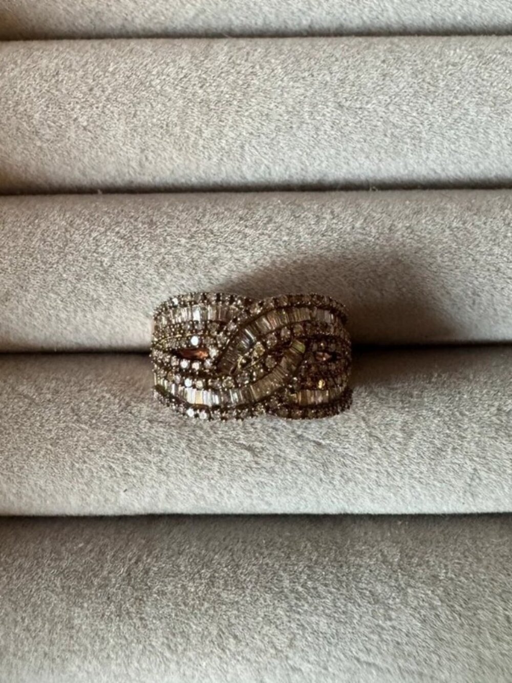 D'Joy 925 Silver Rose Gold Natural Champagne Diamond Crossover Ring Sz 6